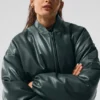 Chaqueta bomber Premier de imitación de piel - Verde carbón