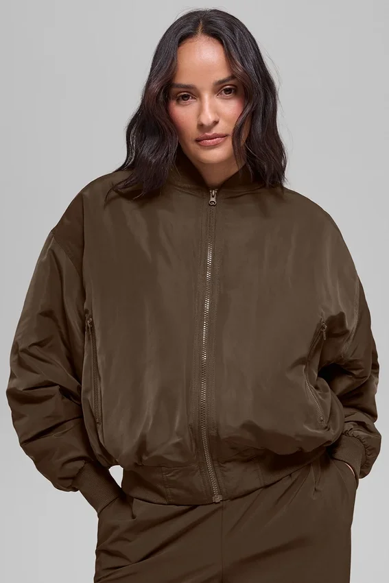 Chaqueta bomber Urbanite de piel sintética - Espresso/Marfil