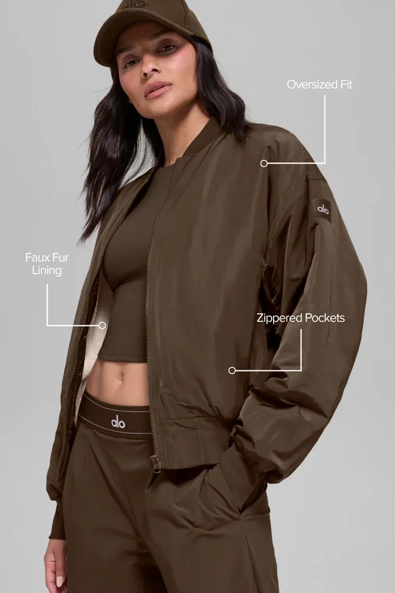 Chaqueta bomber Urbanite de piel sintética - Espresso/Marfil