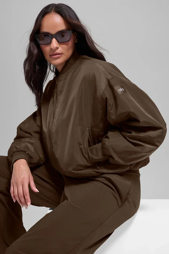 Chaqueta bomber Urbanite de piel sintética - Espresso/Marfil