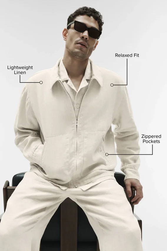 Chaqueta con cremallera completa de Linen Days - Color hueso