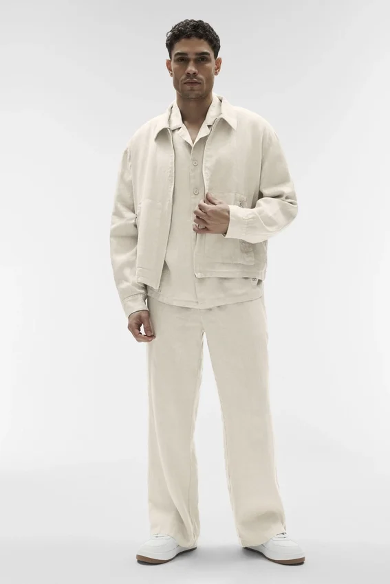 Chaqueta con cremallera completa de Linen Days - Color hueso