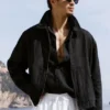 Chaqueta con cremallera completa Linen Days - Negro