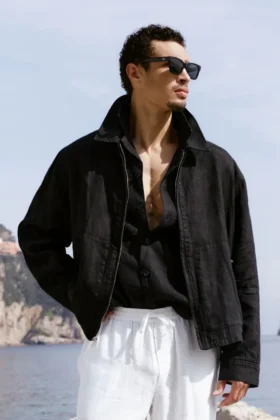 Chaqueta con cremallera completa Linen Days - Negro