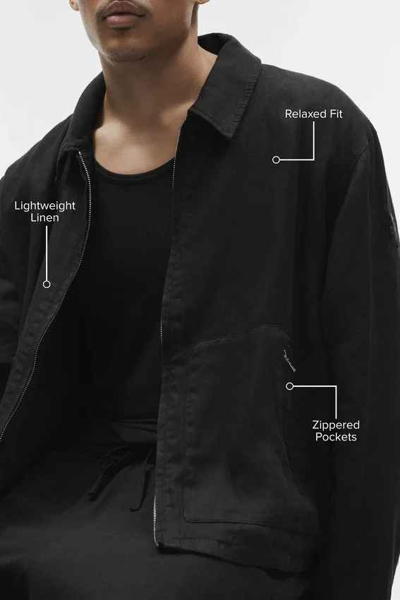 Chaqueta con cremallera completa Linen Days - Negro