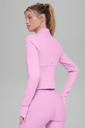 Chaqueta con cremallera completa y efecto corsé «Airbrush» – Rosa corazón de caramelo