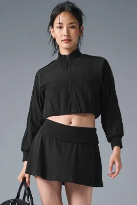 Chaqueta corta con cremallera completa «Doubles Only» - Negro