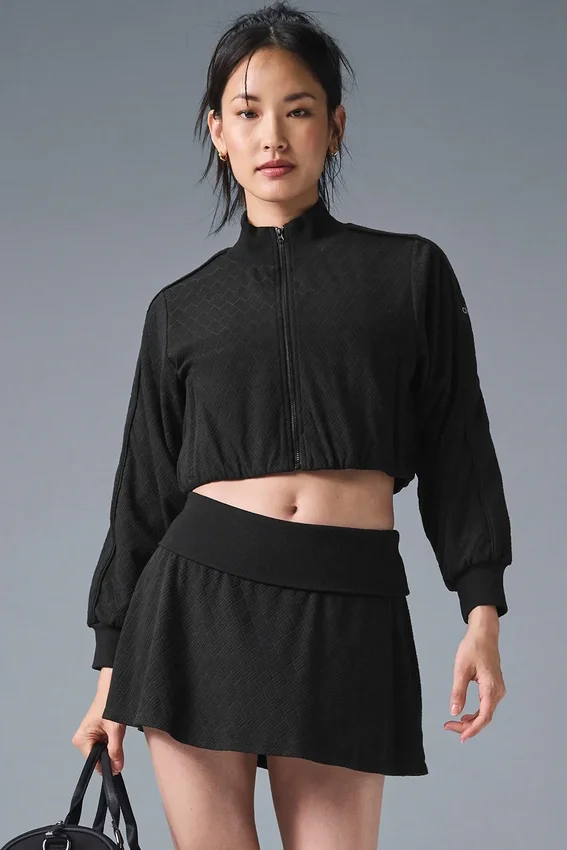 Chaqueta corta con cremallera completa «Doubles Only» - Negro