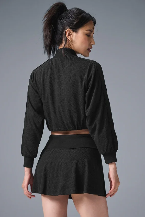Chaqueta corta con cremallera completa «Doubles Only» - Negro