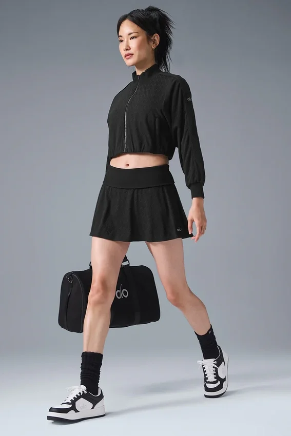 Chaqueta corta con cremallera completa «Doubles Only» - Negro