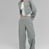 Chaqueta corta con cremallera completa «Main Character» a rayas finas - Gris lunar/Blanco