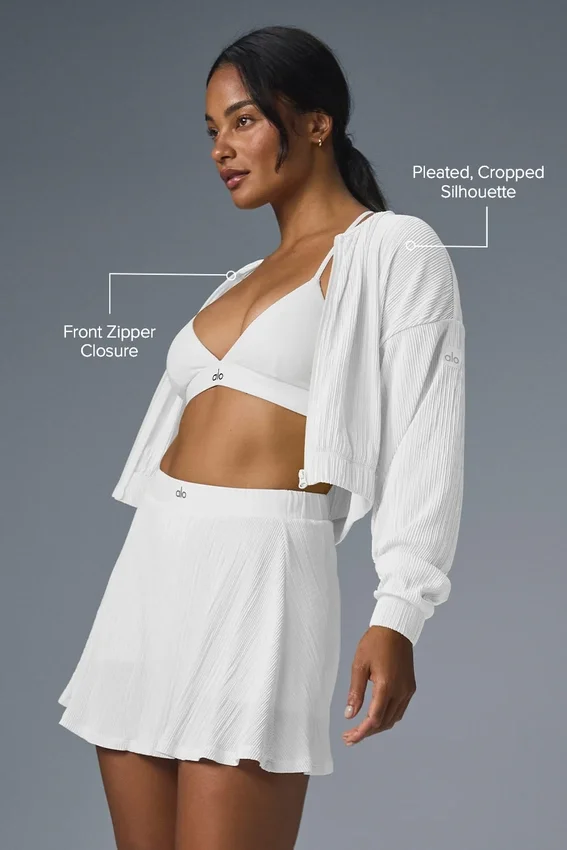 Chaqueta corta con microplisado - Blanco