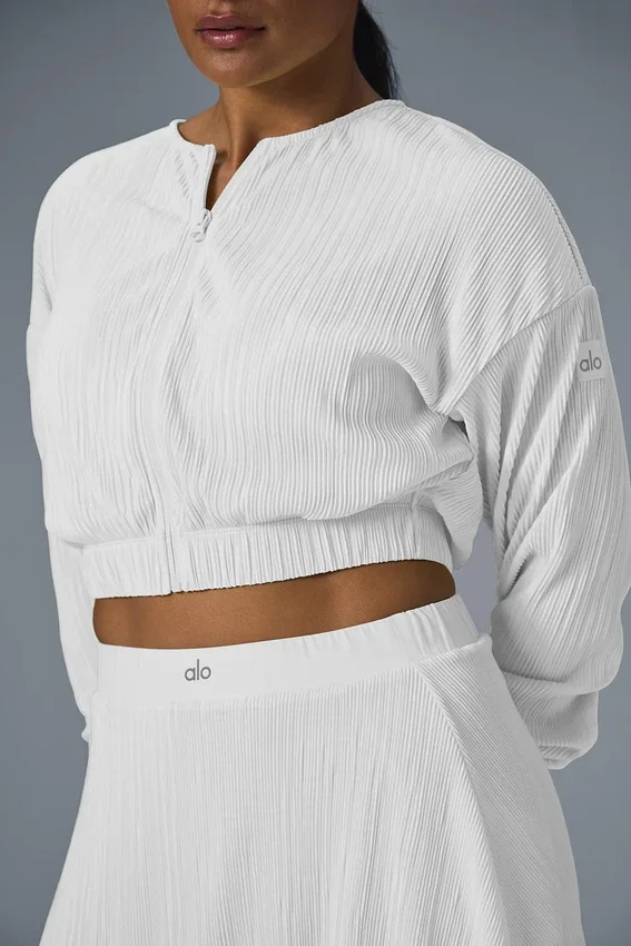 Chaqueta corta con microplisado - Blanco