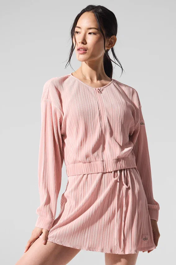 Chaqueta corta con microplisados - Rosa cuarzo