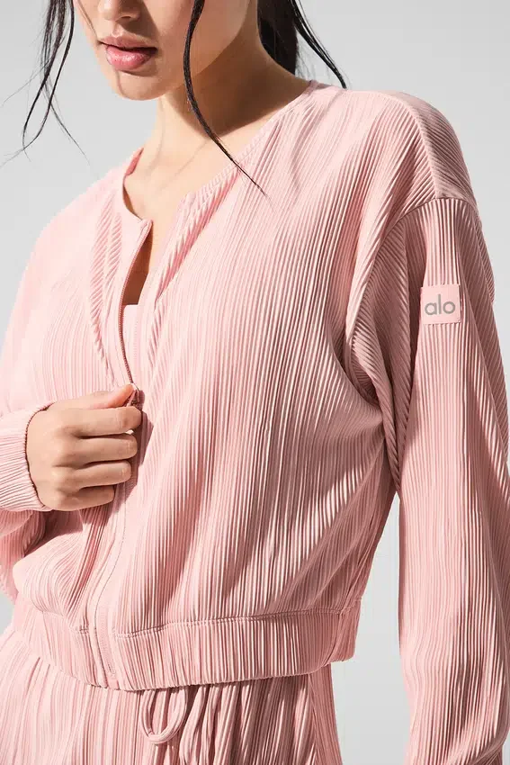 Chaqueta corta con microplisados - Rosa cuarzo