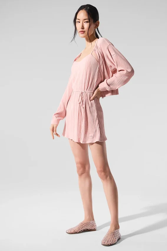 Chaqueta corta con microplisados - Rosa cuarzo