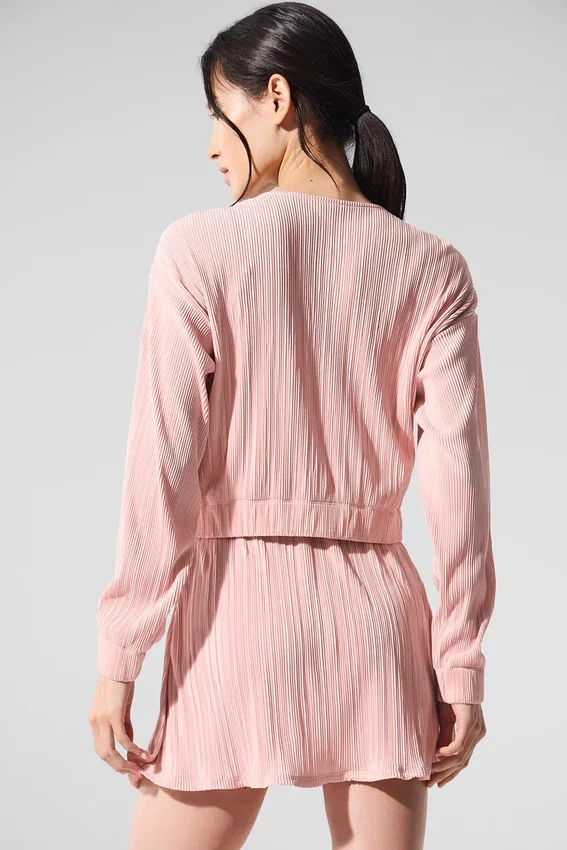 Chaqueta corta con microplisados - Rosa cuarzo