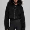 Chaqueta corta de felpa con corte en diagonal - Negro