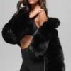 Chaqueta corta de peluche de imitación opulenta - Negro