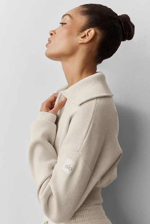 Chaqueta corta de punto Scholar con cremallera completa - Avena jaspeada