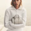 Chaqueta corta de punto Scholar con cremallera completa - Blanco jaspeado