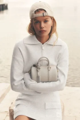 Chaqueta corta de punto Scholar con cremallera completa - Blanco jaspeado