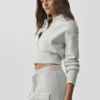 Chaqueta corta de punto Scholar con cremallera completa - Blanco jaspeado