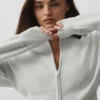 Chaqueta corta de punto Scholar con cremallera completa - Blanco jaspeado