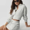 Chaqueta corta de punto Scholar con cremallera completa - Blanco jaspeado