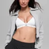 Chaqueta corta de punto «Scholar» con cremallera completa — Gris jaspeado deportivo