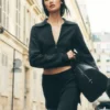 Chaqueta corta de punto Scholar con cremallera completa - Negro