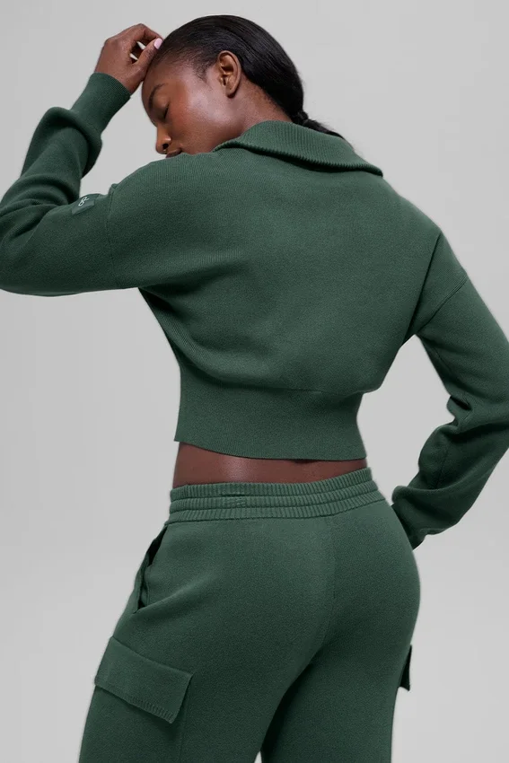 Chaqueta corta de punto Scholar con cremallera completa - Verde trébol