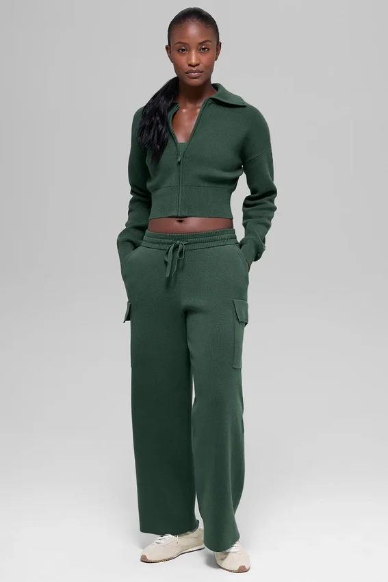 Chaqueta corta de punto Scholar con cremallera completa - Verde trébol