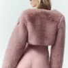 Chaqueta corta elegante de piel sintética - Rosa champán
