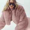 Chaqueta corta elegante de piel sintética - Rosa champán