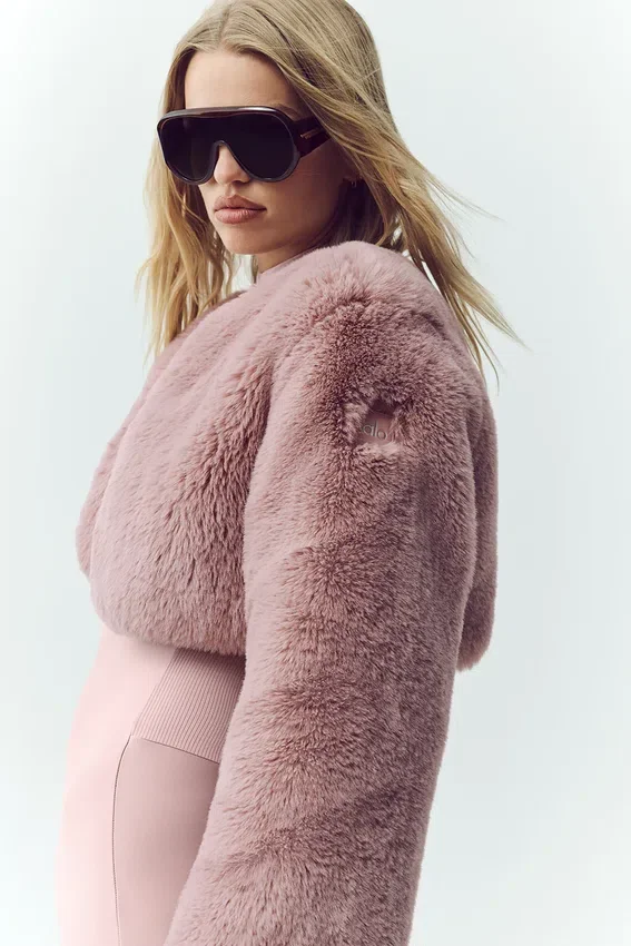 Chaqueta corta elegante de piel sintética - Rosa champán