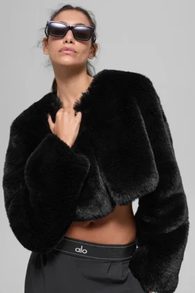 Chaqueta corta «Faux Fur Chic» - Negro