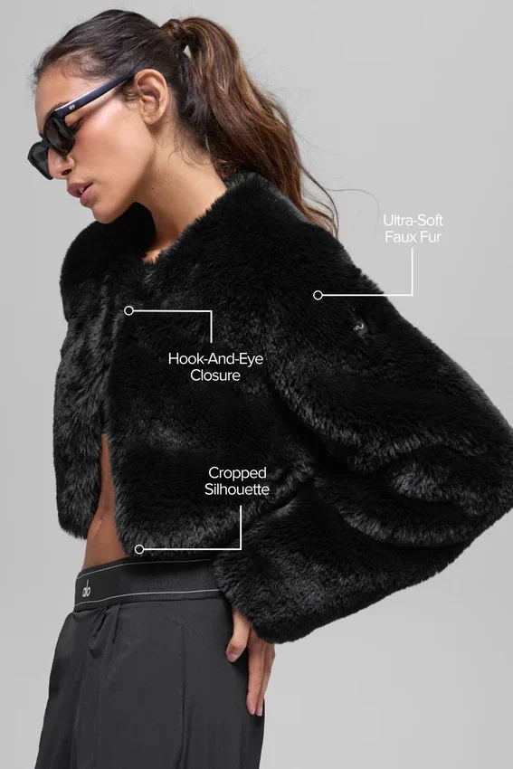 Chaqueta corta «Faux Fur Chic» - Negro