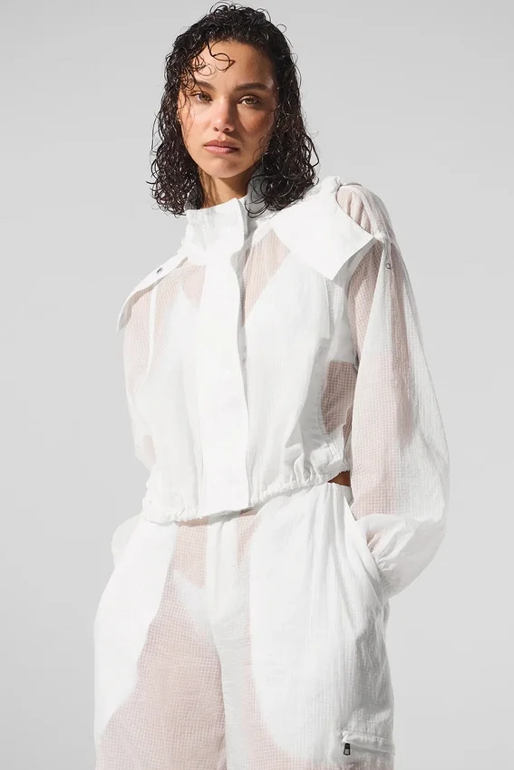 Chaqueta corta Game Time con cremallera completa - Blanca