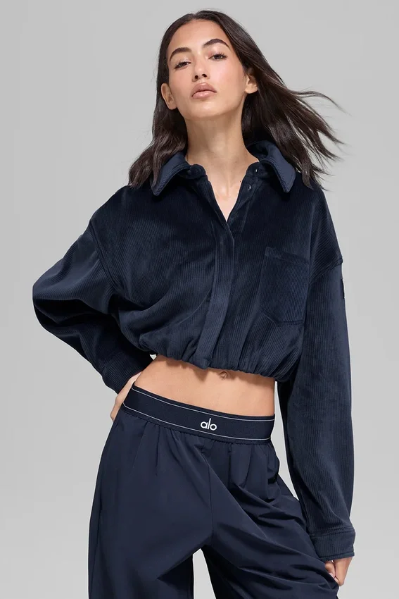 Chaqueta corta «Mountain Side» de terciopelo acanalado - Azul marino