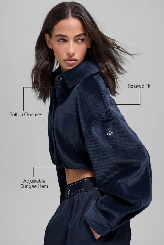 Chaqueta corta «Mountain Side» de terciopelo acanalado - Azul marino
