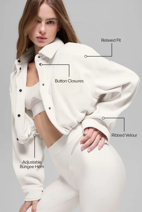 Chaqueta corta «Mountain Side» de terciopelo acanalado - Marfil