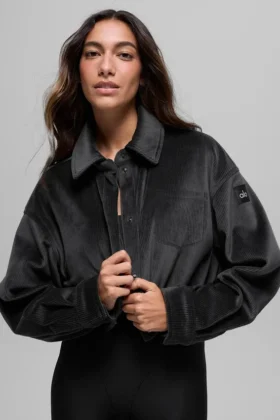 Chaqueta corta «Mountain Side» de terciopelo acanalado - Negro