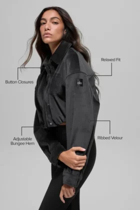 Chaqueta corta «Mountain Side» de terciopelo acanalado – Negro