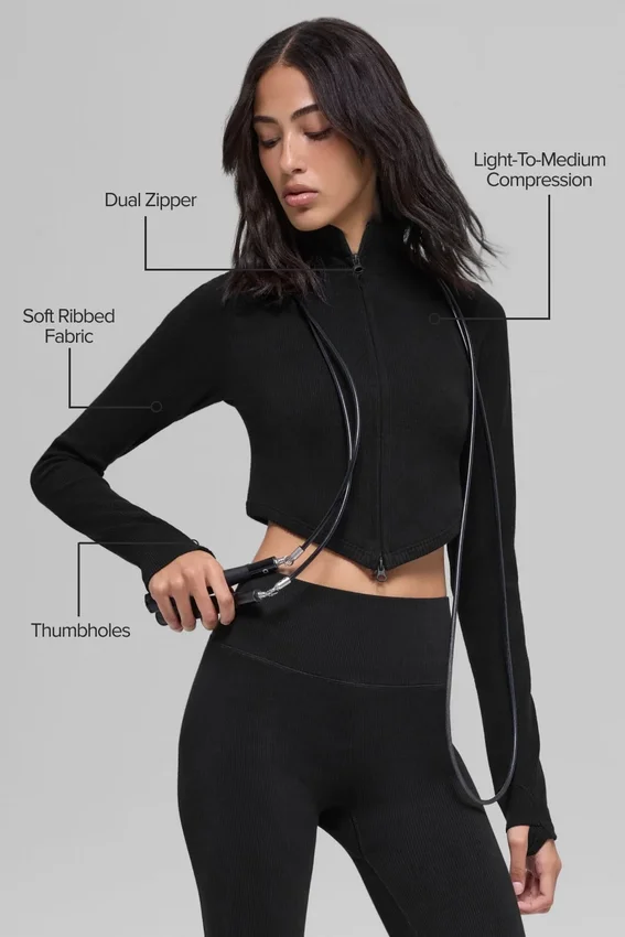 Chaqueta de canalé bicolor sin costuras - Negro