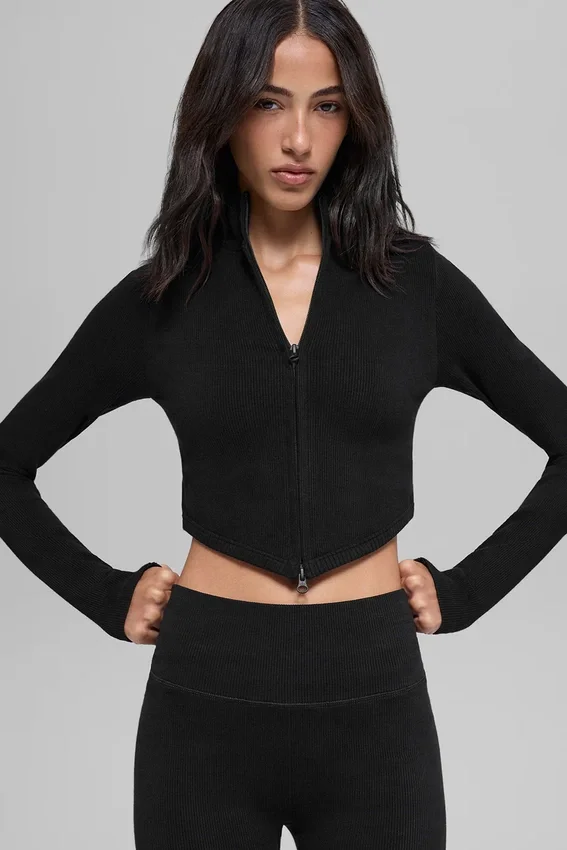Chaqueta de canalé bicolor sin costuras - Negro