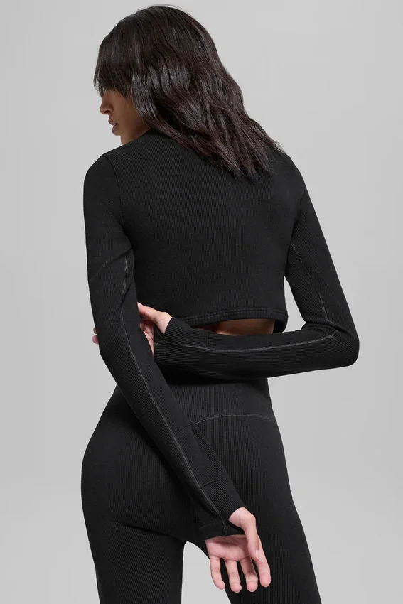Chaqueta de canalé bicolor sin costuras - Negro