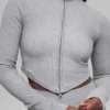 Chaqueta de canalé sin costuras en dos tonos - Gris brumoso claro jaspeado