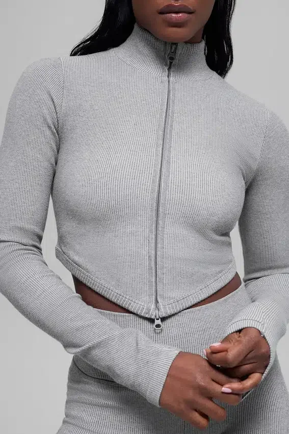 Chaqueta de canalé sin costuras en dos tonos - Gris brumoso claro jaspeado