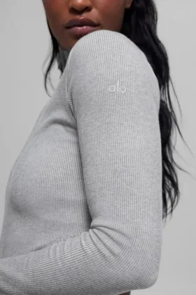 Chaqueta de canalé sin costuras en dos tonos – Gris brumoso claro jaspeado